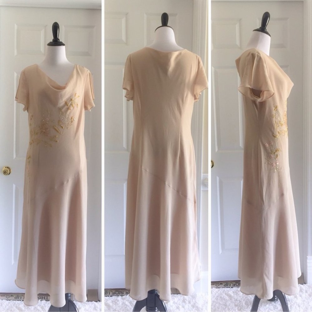 Vintage Midi Floral Beaded Formal Cocktail Dress